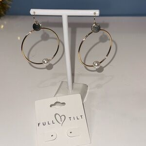 Full Tilt Gold Hoop Earrings with Pearl Accents